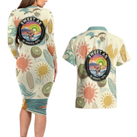 NZ Slang Sweet As Kiwi Shaka Sign Couples Matching Long Sleeve Bodycon Dress and Hawaiian Shirt New Zealand Surfboards Sun and Tropical Beach Retro