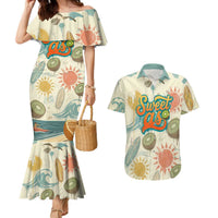 NZ Slang Sweet As Kiwi Shaka Sign Couples Matching Mermaid Dress and Hawaiian Shirt New Zealand Surfboards Sun and Tropical Beach Retro