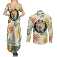 NZ Slang Sweet As Kiwi Shaka Sign Couples Matching Summer Maxi Dress and Long Sleeve Button Shirt New Zealand Surfboards Sun and Tropical Beach Retro