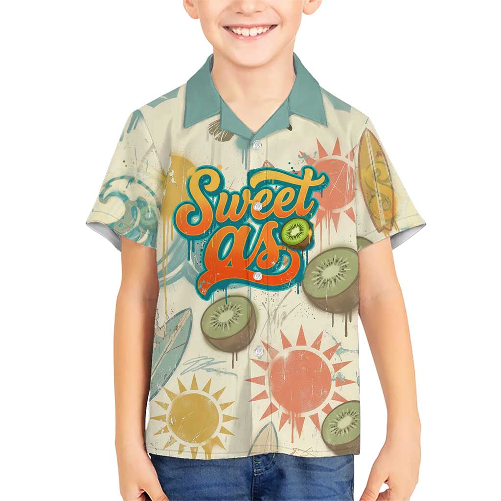 NZ Slang Sweet As Kiwi Shaka Sign Family Matching Mermaid Dress and Hawaiian Shirt New Zealand Surfboards Sun and Tropical Beach Retro TS04 Son's Shirt Beige - Polynesian Pride