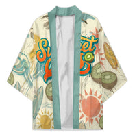 NZ Slang Sweet As Kiwi Shaka Sign Kimono New Zealand Surfboards Sun and Tropical Beach Retro