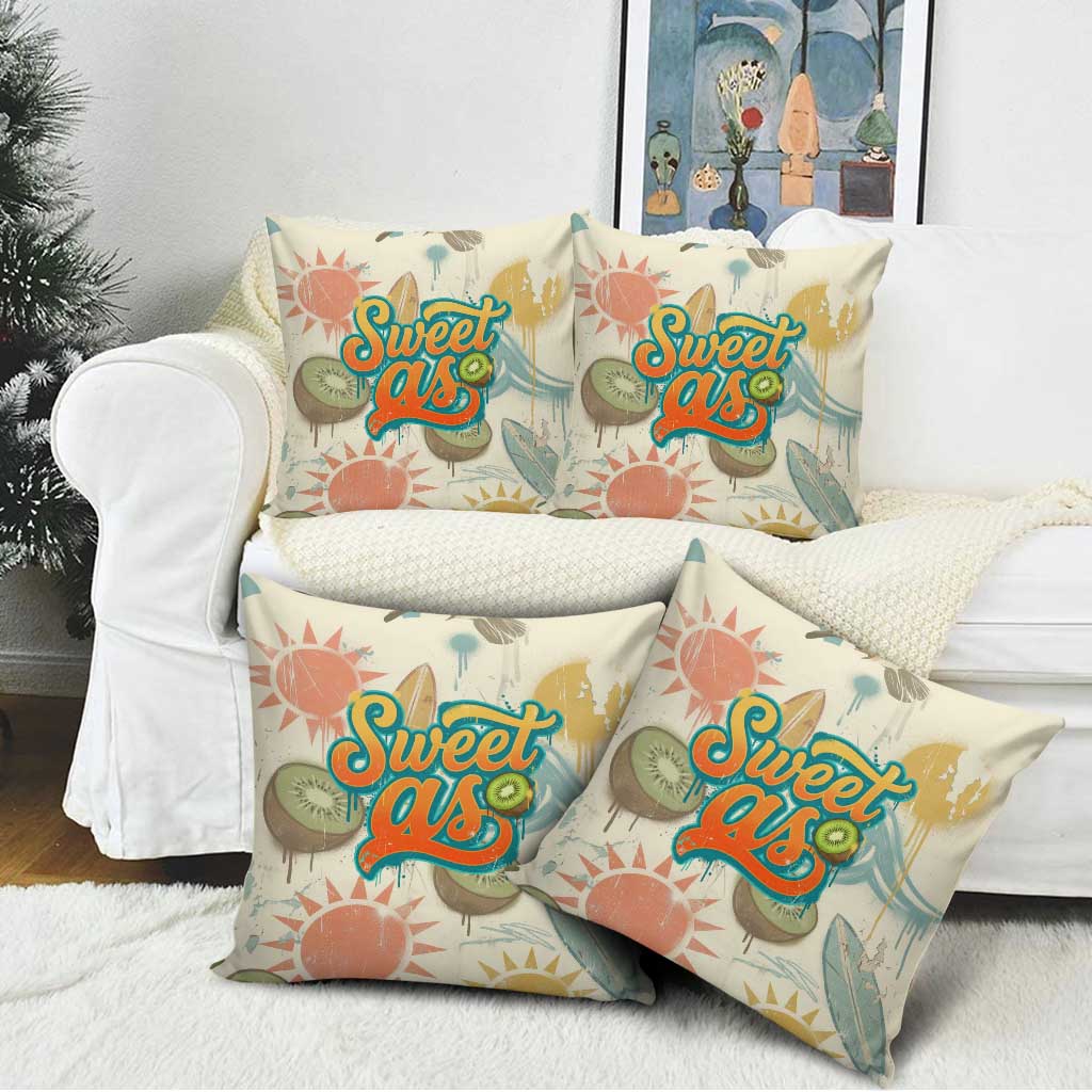 NZ Slang Sweet As Kiwi Shaka Sign Pillow Cover New Zealand Surfboards Sun and Tropical Beach Retro