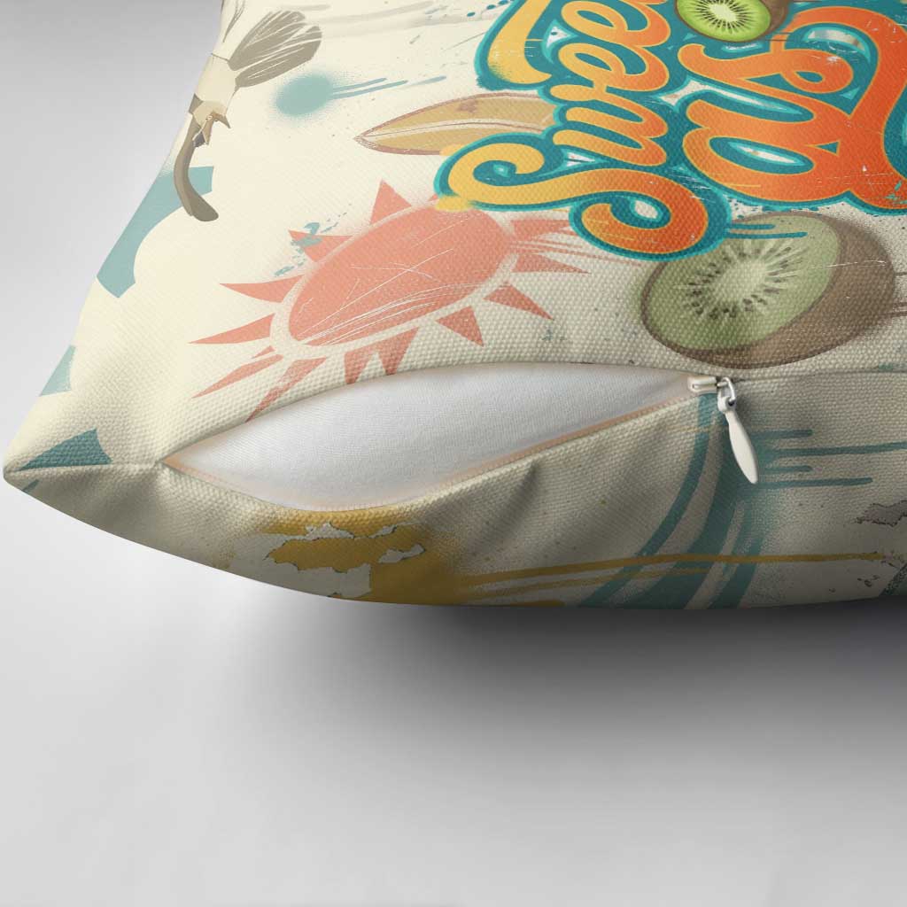 NZ Slang Sweet As Kiwi Shaka Sign Pillow Cover New Zealand Surfboards Sun and Tropical Beach Retro