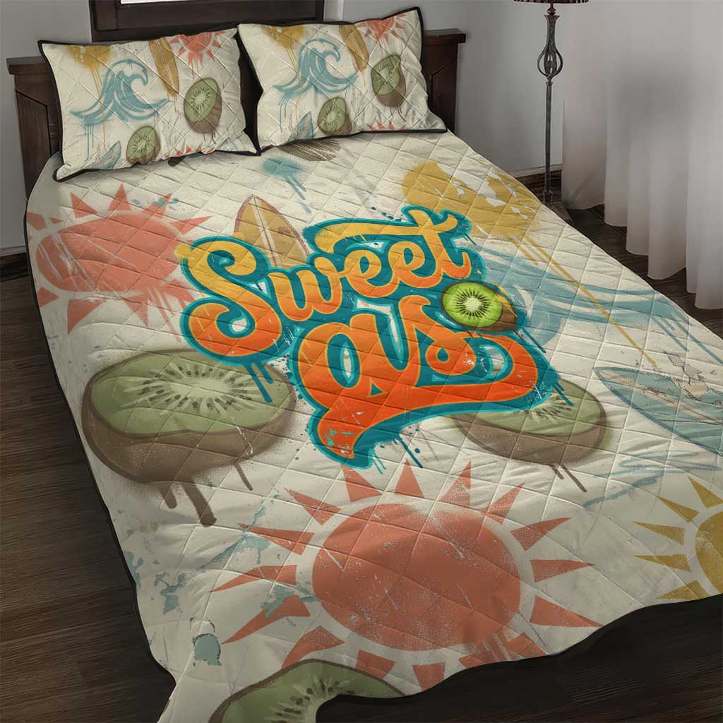 NZ Slang Sweet As Kiwi Shaka Sign Quilt Bed Set New Zealand Surfboards Sun and Tropical Beach Retro