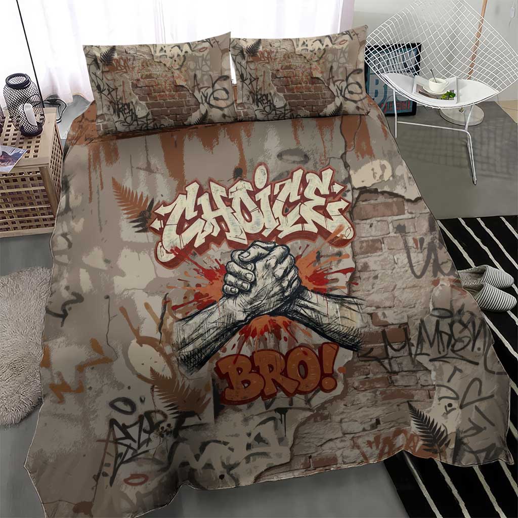 Choice Bro Graffiti Handshake Bedding Set New Zealand Slang Fern Brick Wall and Urban Street Art