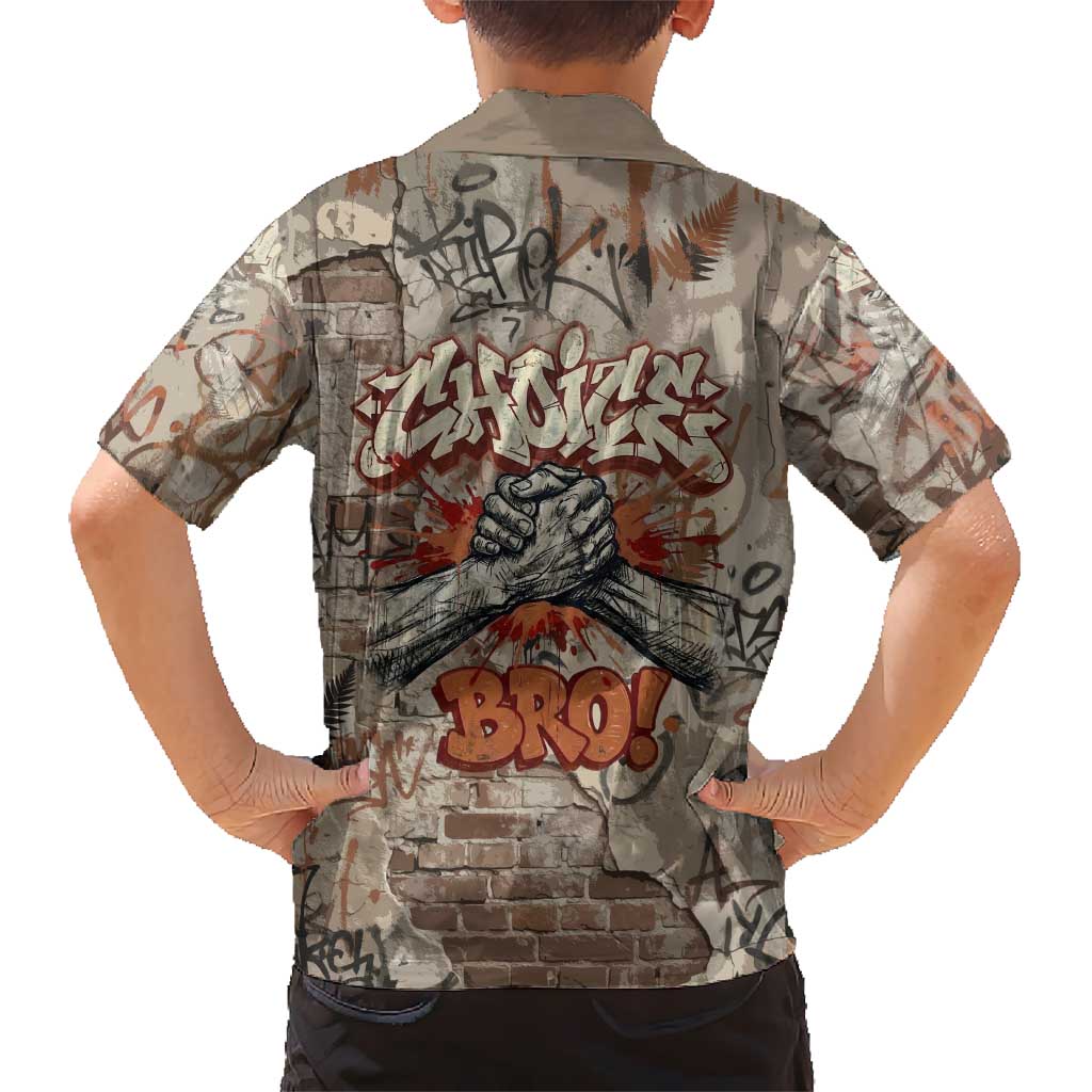 Choice Bro Graffiti Handshake Family Matching Long Sleeve Bodycon Dress and Hawaiian Shirt New Zealand Slang Fern Brick Wall and Urban Street Art TS04 - Polynesian Pride