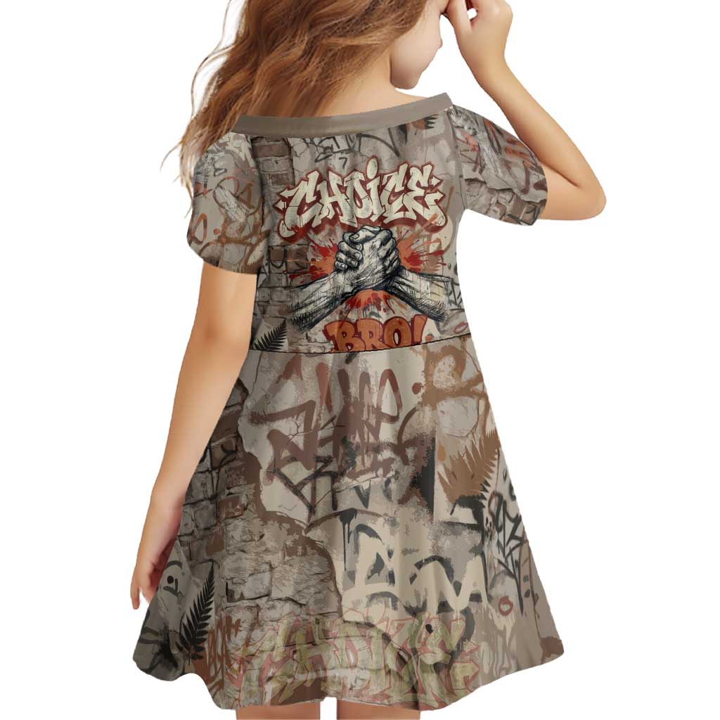 Choice Bro Graffiti Handshake Family Matching Long Sleeve Bodycon Dress and Hawaiian Shirt New Zealand Slang Fern Brick Wall and Urban Street Art TS04 - Polynesian Pride