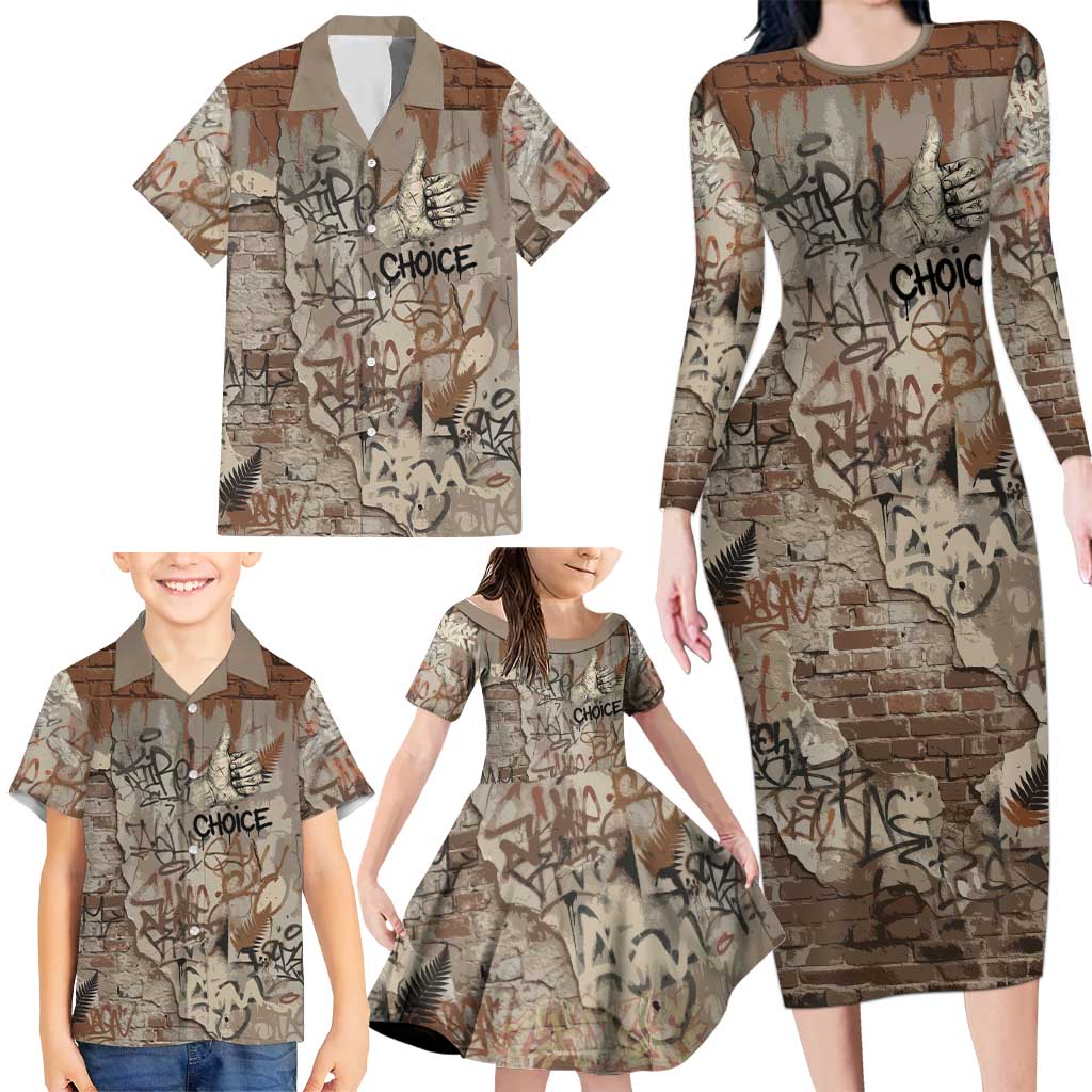 Choice Bro Graffiti Handshake Family Matching Long Sleeve Bodycon Dress and Hawaiian Shirt New Zealand Slang Fern Brick Wall and Urban Street Art TS04 - Polynesian Pride