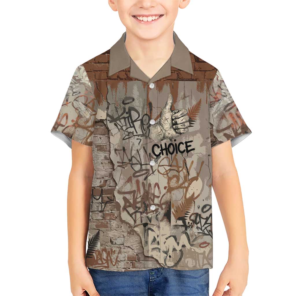 Choice Bro Graffiti Handshake Family Matching Off The Shoulder Long Sleeve Dress and Hawaiian Shirt New Zealand Slang Fern Brick Wall and Urban Street Art TS04 Son's Shirt Multicolor - Polynesian Pride