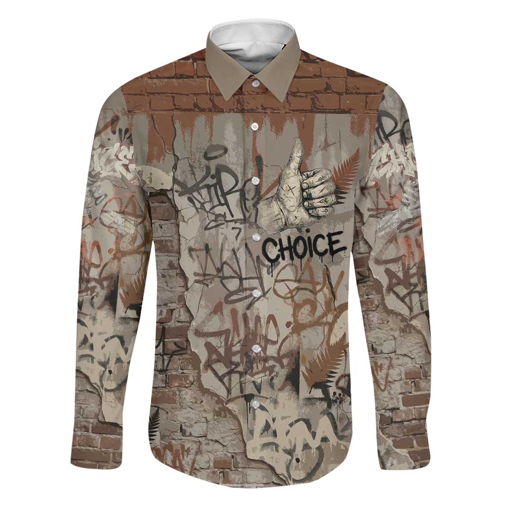 Choice Bro Graffiti Handshake Family Matching Short Sleeve Bodycon Dress and Hawaiian Shirt New Zealand Slang Fern Brick Wall and Urban Street Art TS04 Dad's Shirt - Long Sleeve Multicolor - Polynesian Pride
