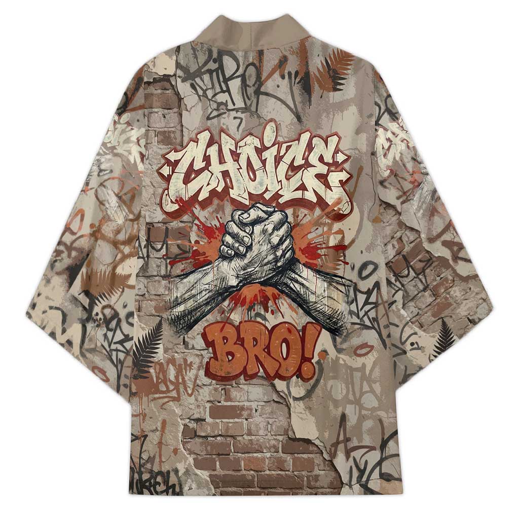 Choice Bro Graffiti Handshake Kimono New Zealand Slang Fern Brick Wall and Urban Street Art