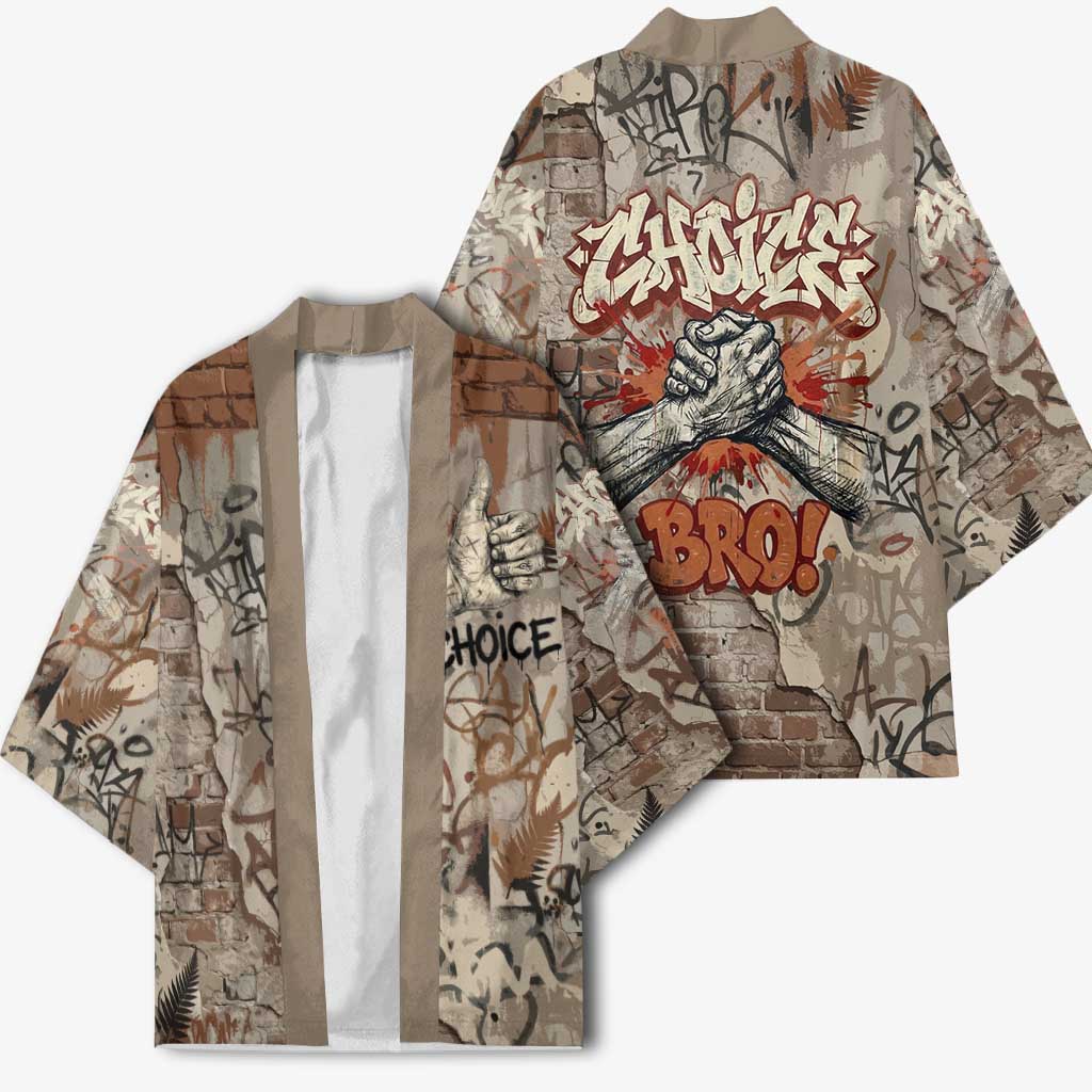 Choice Bro Graffiti Handshake Kimono New Zealand Slang Fern Brick Wall and Urban Street Art