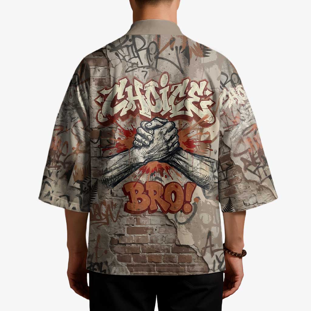 Choice Bro Graffiti Handshake Kimono New Zealand Slang Fern Brick Wall and Urban Street Art