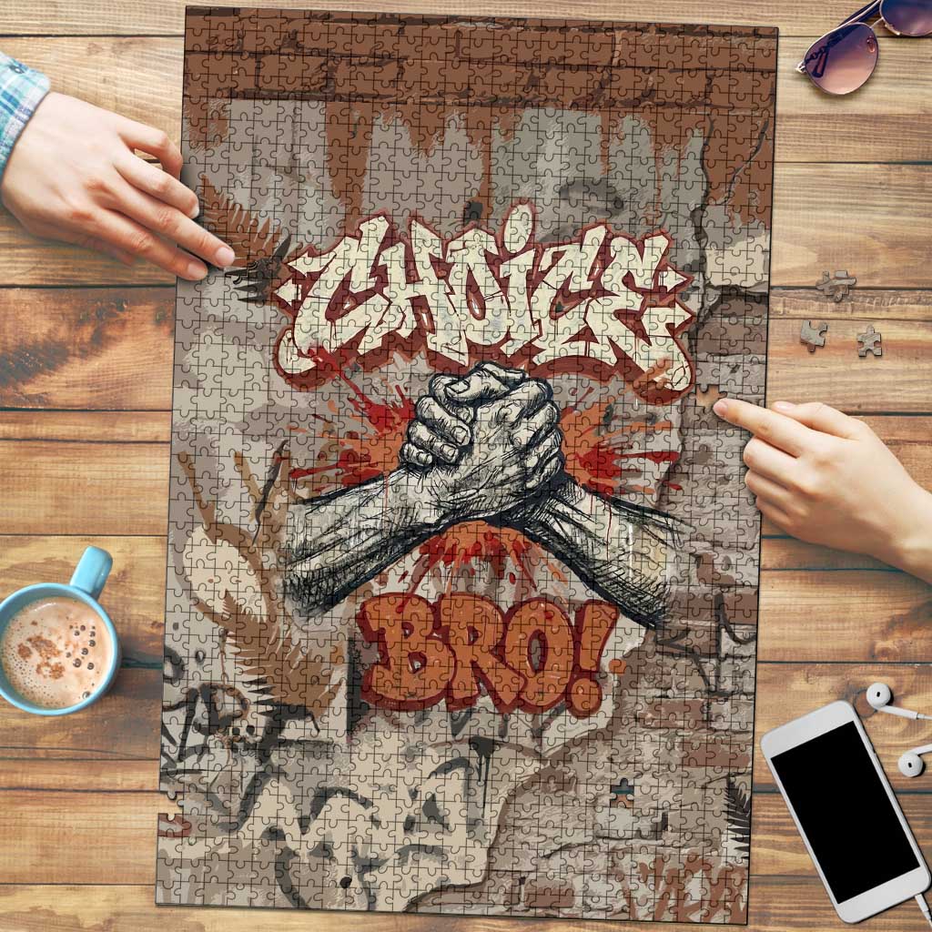Choice Bro Graffiti Handshake Puzzle New Zealand Slang Fern Brick Wall and Urban Street Art