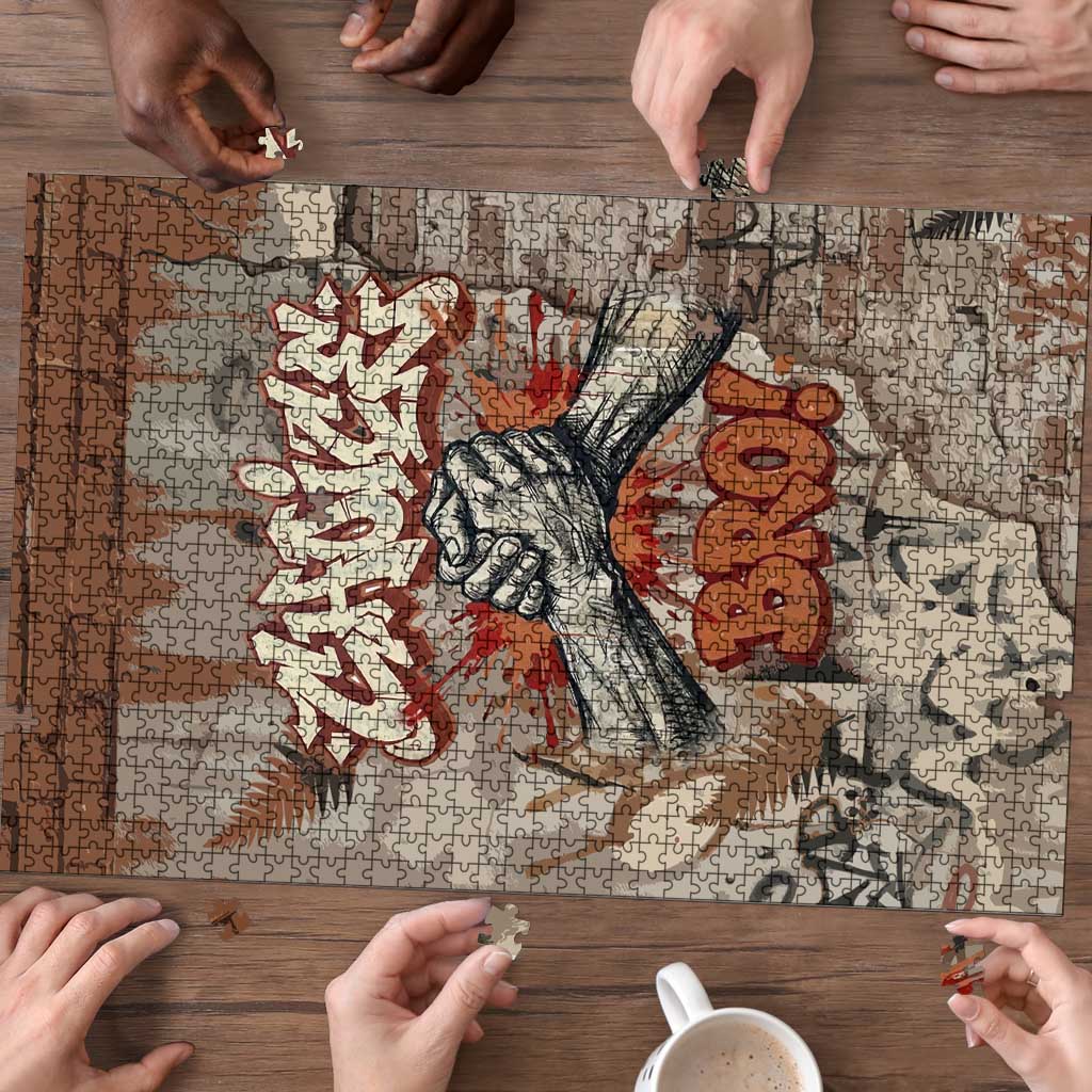 Choice Bro Graffiti Handshake Puzzle New Zealand Slang Fern Brick Wall and Urban Street Art