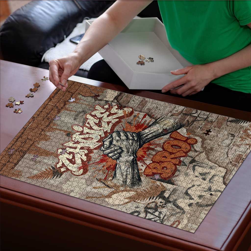 Choice Bro Graffiti Handshake Puzzle New Zealand Slang Fern Brick Wall and Urban Street Art