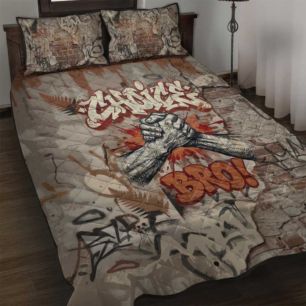 Choice Bro Graffiti Handshake Quilt Bed Set New Zealand Slang Fern Brick Wall and Urban Street Art