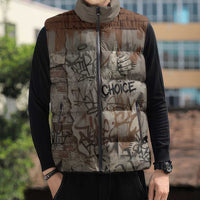 Choice Bro Graffiti Handshake Sleeveless Puffer Jacket New Zealand Slang Fern Brick Wall and Urban Street Art