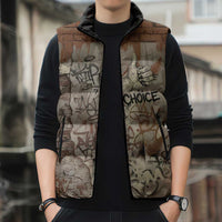 Choice Bro Graffiti Handshake Sleeveless Puffer Jacket New Zealand Slang Fern Brick Wall and Urban Street Art