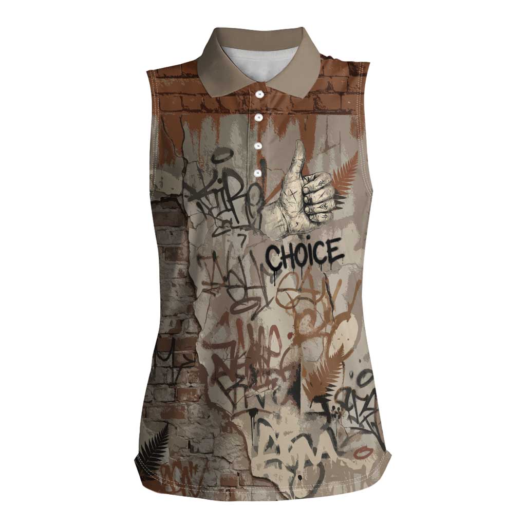 Choice Bro Graffiti Handshake Women Sleeveless Polo Shirt New Zealand Slang Fern Brick Wall and Urban Street Art