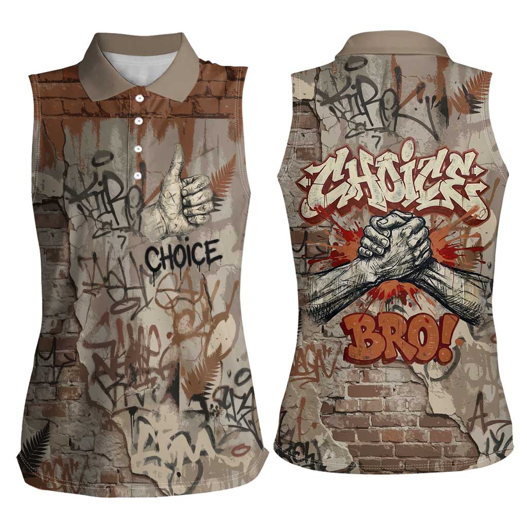 Choice Bro Graffiti Handshake Women Sleeveless Polo Shirt New Zealand Slang Fern Brick Wall and Urban Street Art