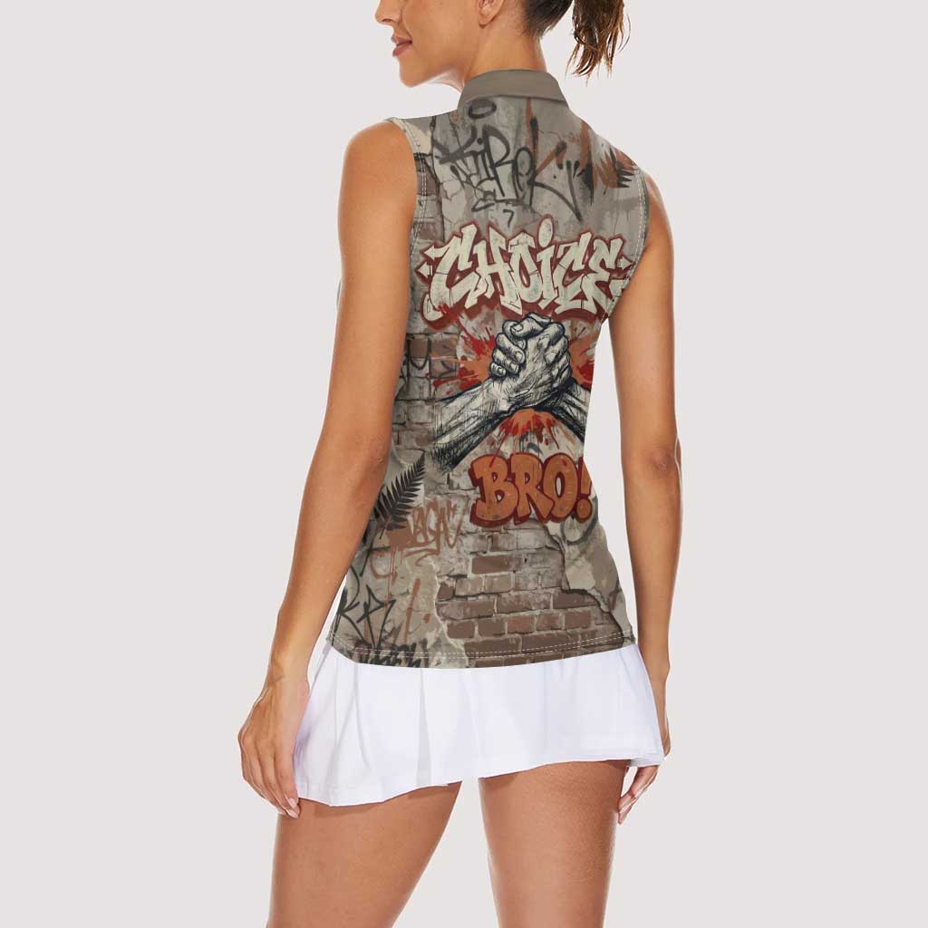 Choice Bro Graffiti Handshake Women Sleeveless Polo Shirt New Zealand Slang Fern Brick Wall and Urban Street Art