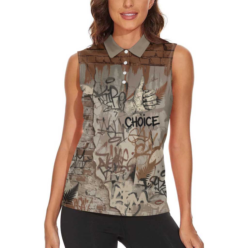 Choice Bro Graffiti Handshake Women Sleeveless Polo Shirt New Zealand Slang Fern Brick Wall and Urban Street Art
