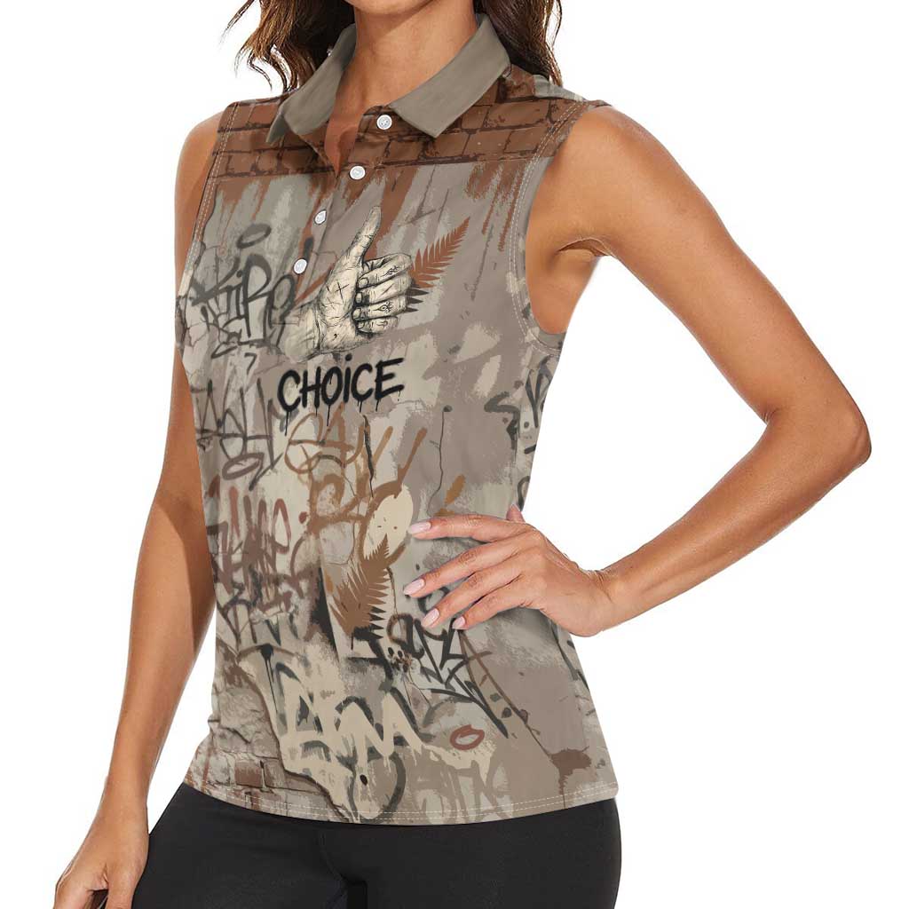 Choice Bro Graffiti Handshake Women Sleeveless Polo Shirt New Zealand Slang Fern Brick Wall and Urban Street Art