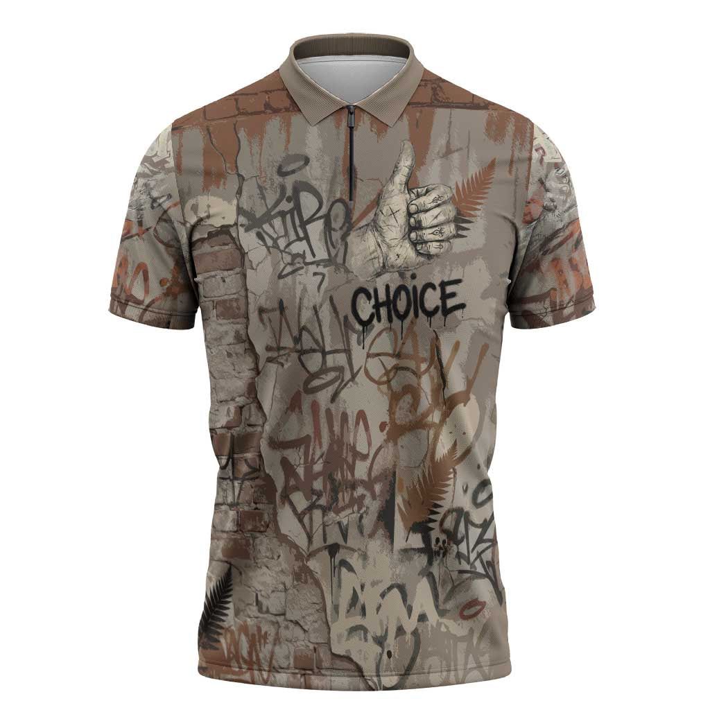 Choice Bro Graffiti Handshake Zipper Polo Shirt New Zealand Slang Fern Brick Wall and Urban Street Art