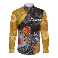 Hawaii Polynesian Long Sleeve Button Shirt Turtles and Hibiscus Flower Gradient Pattern TS04 Unisex Multicolor - Polynesian Pride