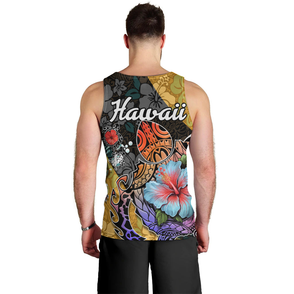 Hawaii Polynesian Men Tank Top Turtles and Hibiscus Flower Gradient Pattern TS04 - Polynesian Pride