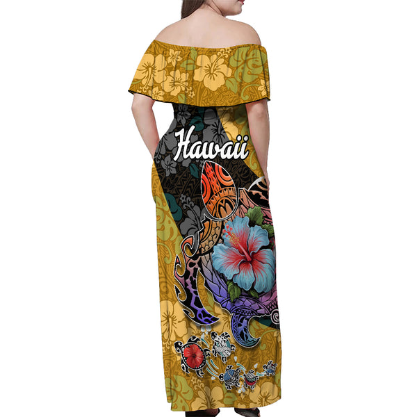 Vanuatu Polynesian Hoodie Dress - Turtle With Blooming Hibiscus Turquoise