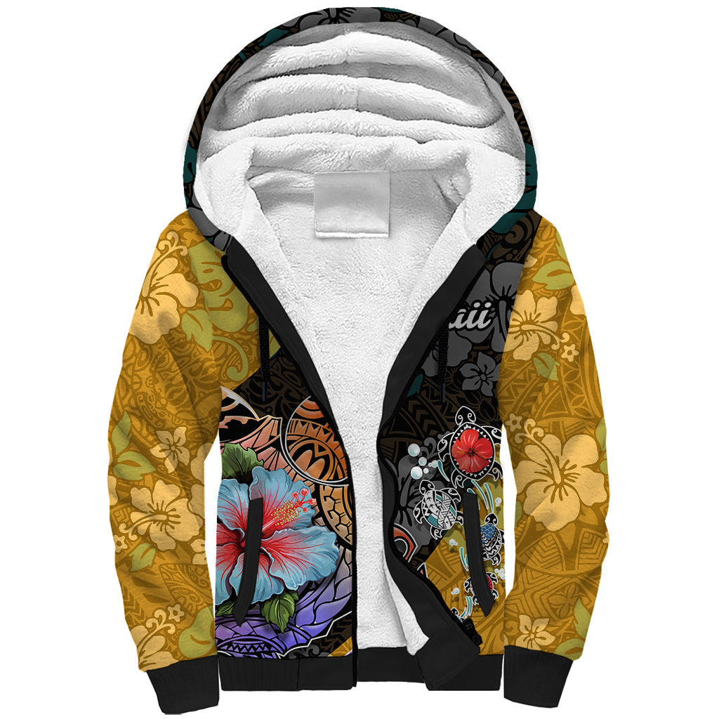 Hawaii Polynesian Sherpa Hoodie Turtles and Hibiscus Flower Gradient Pattern TS04 Unisex Multicolor - Polynesian Pride
