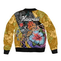 Hawaii Polynesian Sleeve Zip Bomber Jacket Turtles and Hibiscus Flower Gradient Pattern TS04 - Polynesian Pride