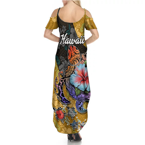 Polynesian Pride Summer Maxi Dress Turtle Hibiscus Luxury Style - Reggae LT7 main image 1