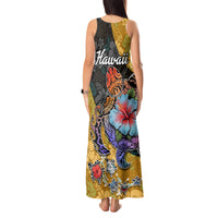Hawaii Polynesian Tank Maxi Dress Turtles and Hibiscus Flower Gradient Pattern TS04 - Polynesian Pride