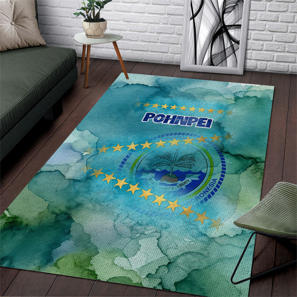 Pohnpei Federated States Of Micronesia Area Rug Watercolor Heritage Graphic Art With State Seal And Tropical Stars TS04 Blue Green - Polynesian Pride