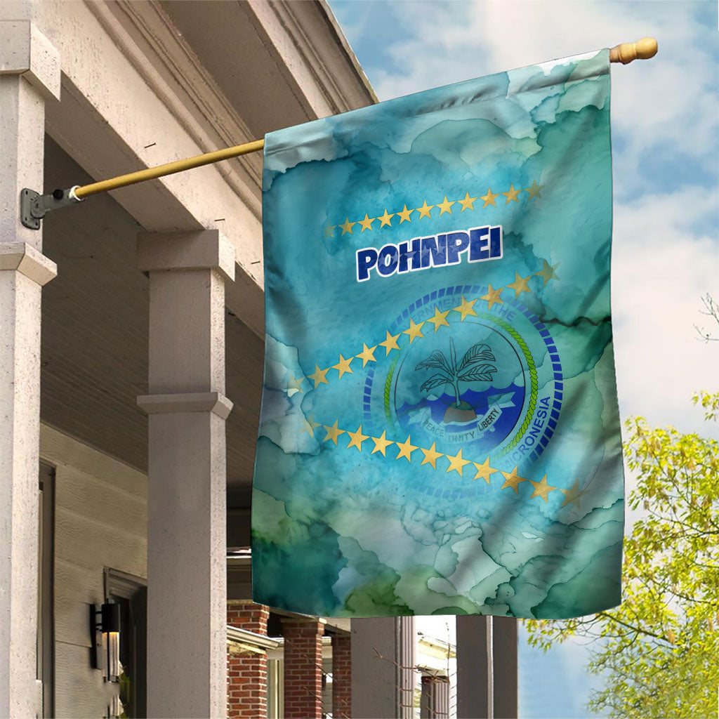 Pohnpei Federated States Of Micronesia Garden Flag Watercolor Heritage Graphic Art With State Seal And Tropical Stars TS04 House Flag Blue Green - Polynesian Pride