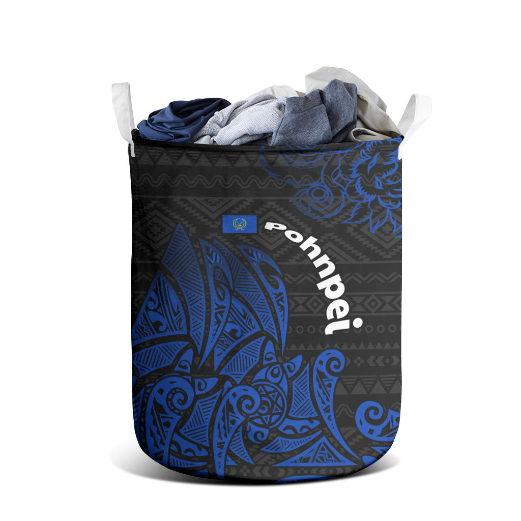 Pohnpei Federated States Of Micronesia Laundry Basket Polynesian Tribal Heritage Art With Blue Island Tattoo Patterns