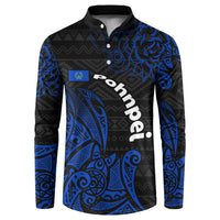 Pohnpei Federated States Of Micronesia Button Sweatshirt Polynesian Tribal Heritage Art With Blue Island Tattoo Patterns
