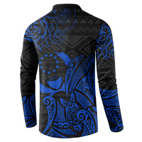 Pohnpei Federated States Of Micronesia Button Sweatshirt Polynesian Tribal Heritage Art With Blue Island Tattoo Patterns