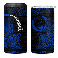 Pohnpei Federated States Of Micronesia 4 in 1 Can Cooler Tumbler Polynesian Tribal Heritage Art With Blue Island Tattoo Patterns