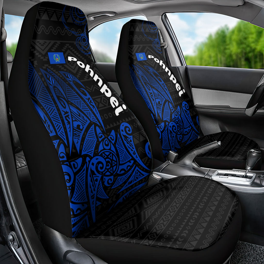 Pohnpei Federated States Of Micronesia Car Seat Cover Polynesian Tribal Heritage Art With Blue Island Tattoo Patterns