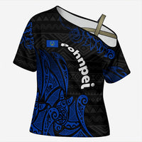 Pohnpei Federated States Of Micronesia Cross Shoulder Shirt Polynesian Tribal Heritage Art With Blue Island Tattoo Patterns