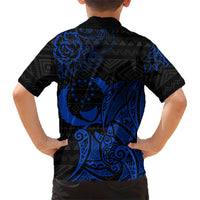 Pohnpei Federated States Of Micronesia Family Matching Long Sleeve Bodycon Dress and Hawaiian Shirt Polynesian Tribal Heritage Art With Blue Island Tattoo Patterns