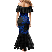 Pohnpei Federated States Of Micronesia Family Matching Mermaid Dress and Hawaiian Shirt Polynesian Tribal Heritage Art With Blue Island Tattoo Patterns