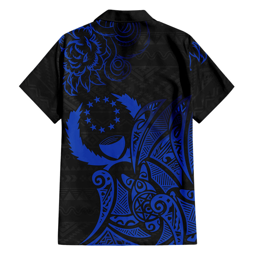Pohnpei Federated States Of Micronesia Family Matching Off The Shoulder Long Sleeve Dress and Hawaiian Shirt Polynesian Tribal Heritage Art With Blue Island Tattoo Patterns