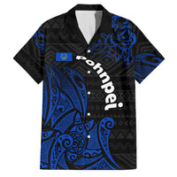 Pohnpei Federated States Of Micronesia Family Matching Off Shoulder Maxi Dress and Hawaiian Shirt Polynesian Tribal Heritage Art With Blue Island Tattoo Patterns