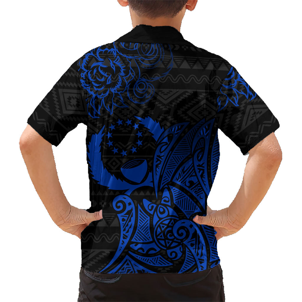 Pohnpei Federated States Of Micronesia Family Matching Off Shoulder Short Dress and Hawaiian Shirt Polynesian Tribal Heritage Art With Blue Island Tattoo Patterns