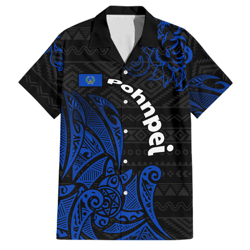 Pohnpei Federated States Of Micronesia Family Matching Summer Maxi Dress and Hawaiian Shirt Polynesian Tribal Heritage Art With Blue Island Tattoo Patterns